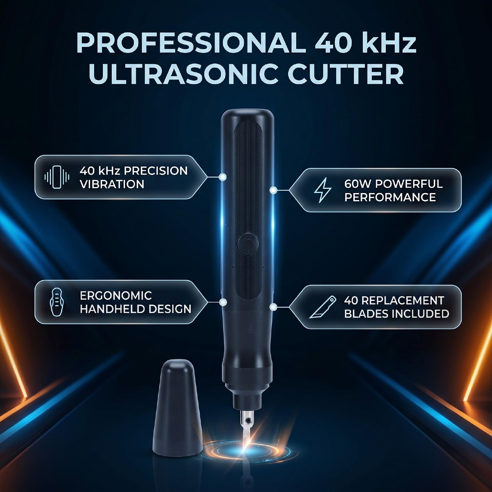 Generic Strumento Portatile Professionale per Taglierina a Ultrasuoni da 40 KHz per Lavori di Stampa 3D Precisi con 40 Lame di Ricambio e Design Ergonomico (Spina europea)
