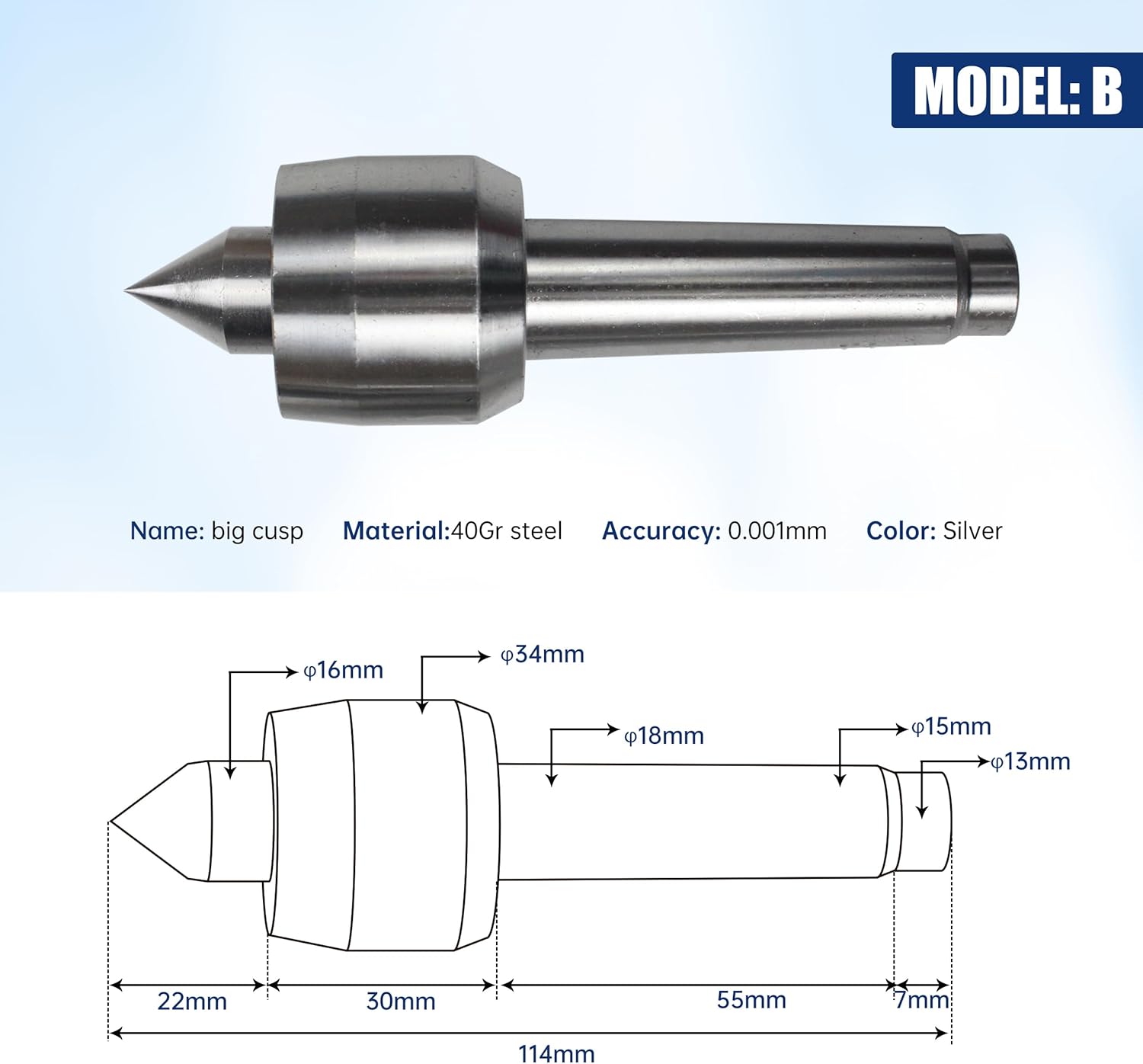 65mm MT2 Lathe Center Tailstock Morse Taper 2 Live Center Movable with 4pcs Replaceable Heads For CNC 4h Axis Router Machine,4 Axis Mohs MT2 CNC Tailstock Telescopic Stroke 50MM
