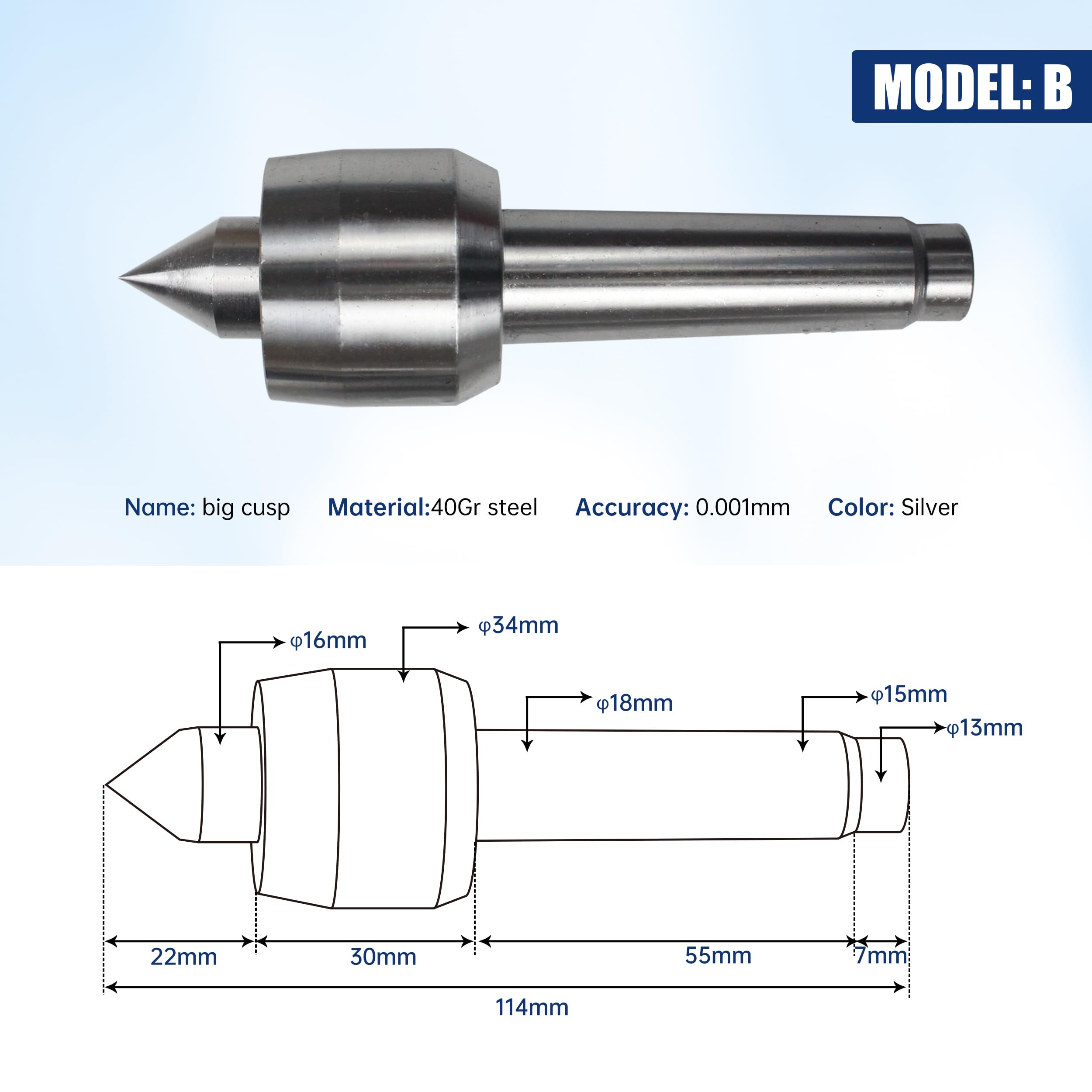 65mm MT2 Tokarka Cent Konik Morse'a Gwintownik 2 Cent Ruchomy z 4 wymiennymi głowicami Do Frezarki CNC 4H Osi, 4 Osi Mohsa MT2 CNC Konik Teleskopowy Skok 50MM