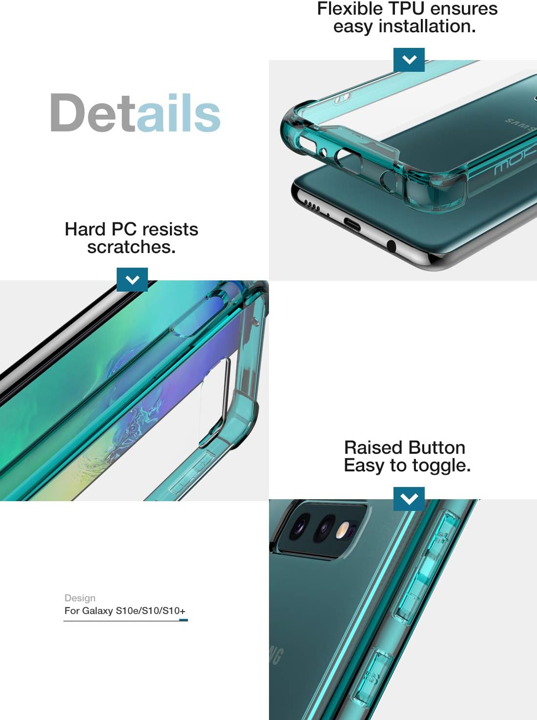 MoKo Compatible with Galaxy S10e Case, Clear Reinforced Corners TPU Bumper and Anti-Scratch Transparent Hard Panel Cover Fit with Samsung Galaxy S10 e 5.8 inch 2019 - Prism Green