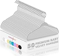 Vista 1 de HOUSE DAY Perchas de terciopelo para bebés de 11 pulgadas, paquete de 50 unidades, color gris, perchas de alta calidad para niños, ropa de bebés