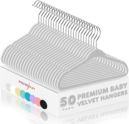 HOUSE DAY Perchas de terciopelo para bebés de 11 pulgadas, paquete de 50 unidades, color gris, perchas de alta calidad para niños, ropa de bebés y