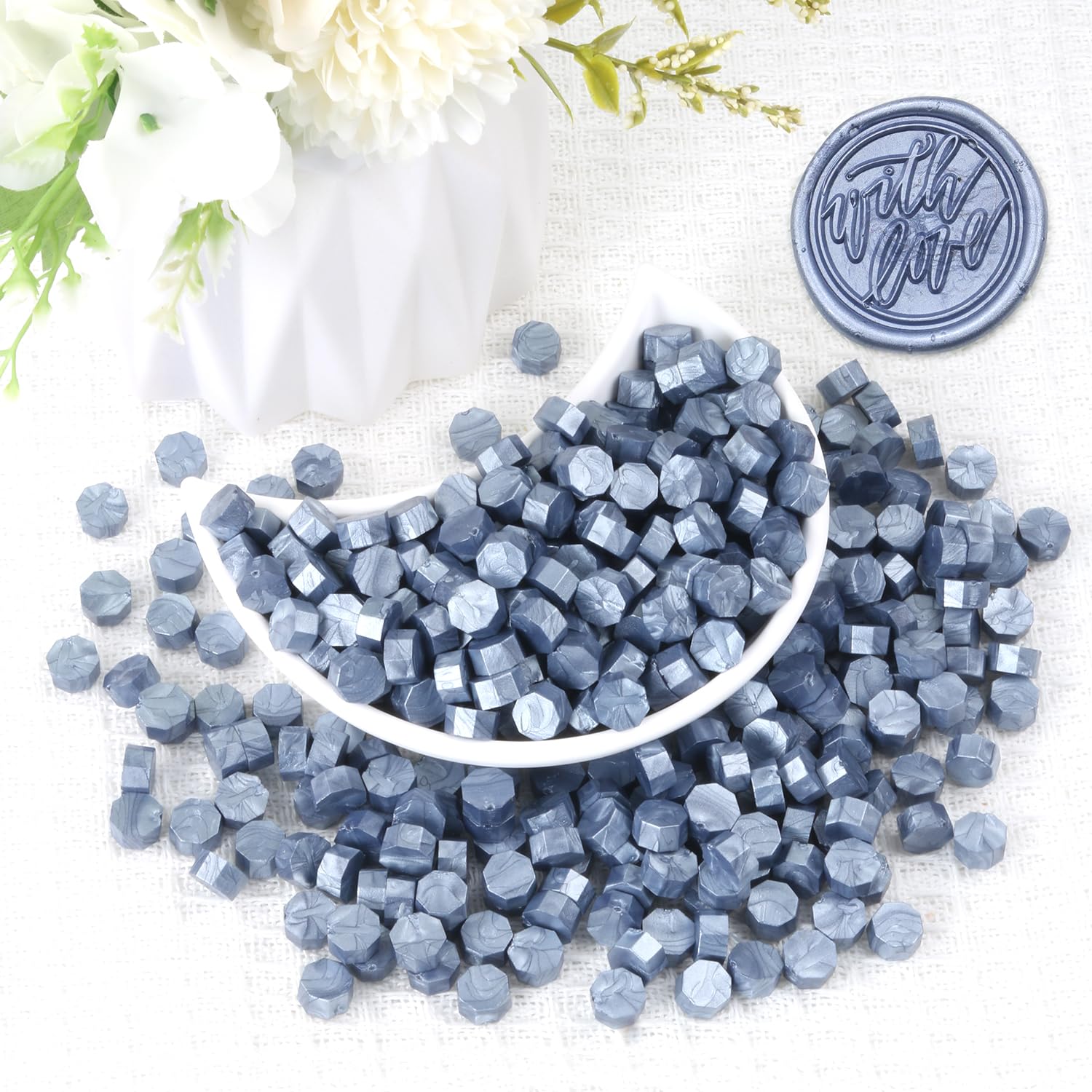 Gray Blue Wax Seal Beads, HOSEALING Premium 360pcs Sealing Beads for Wax Seal Stamp, Metallic Blue Sealing Wax Pellets Refill Pack for Wax Seal Kit, Wedding Invitations, Envelope Letter Sealing