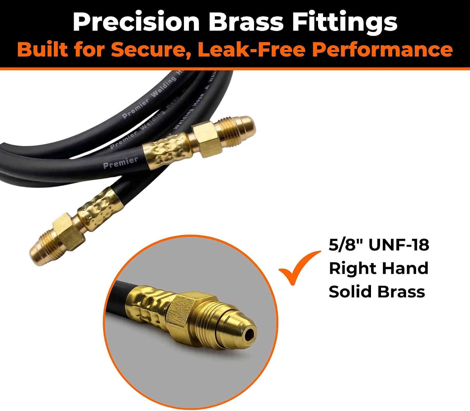 25 ft Argon Inert Gas Welding Hose – 5/8" UNF-18RH Fittings Both Ends – Flexible Rubber Flow Hose for Argon, CO2 and Helium MIG TIG Welding