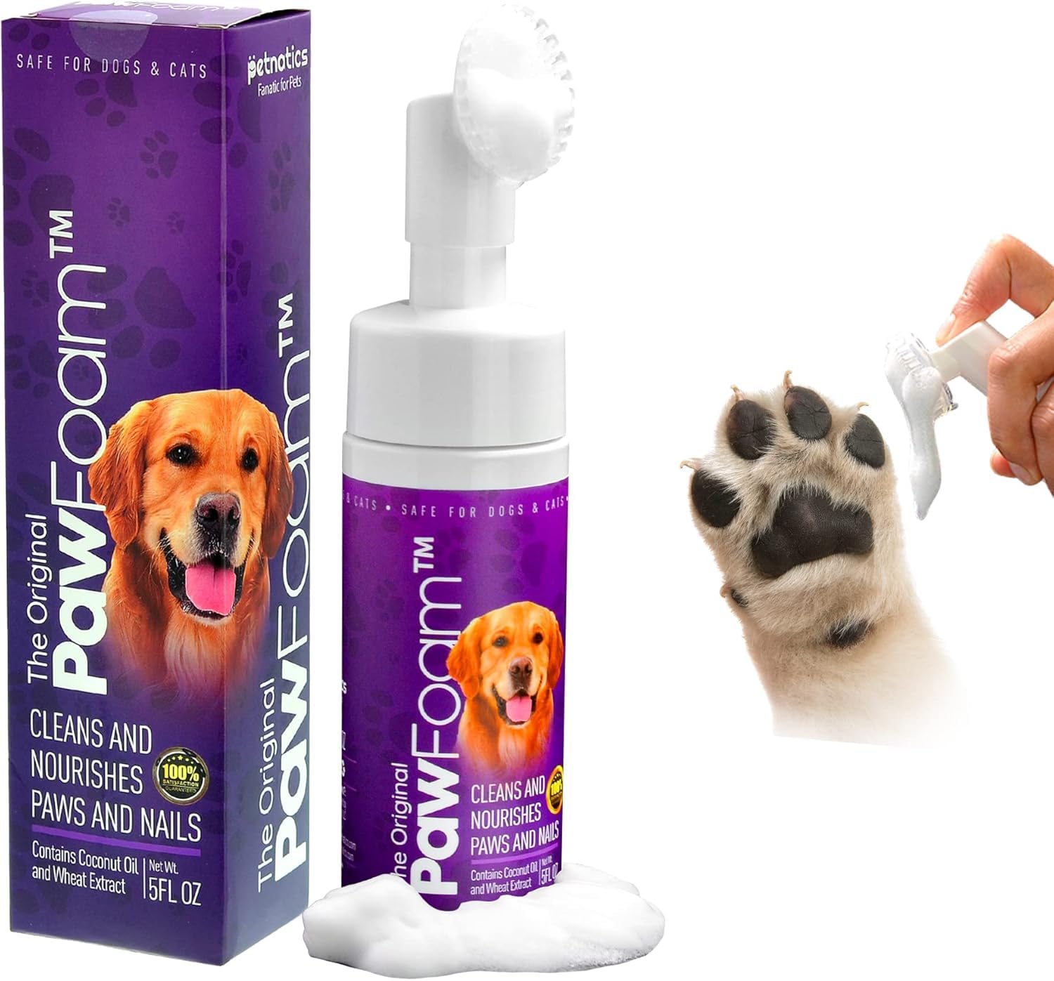 Pet Paw Cleaner for Dogs and Cats - PawFoam Pet Paw Cleaner Foam to Clean, Moisturize, Soften and Protect Paws | Gentle Dog Feet Cleaner with Silicone Dog Paw Washer Brush | 5FL OZ (1)