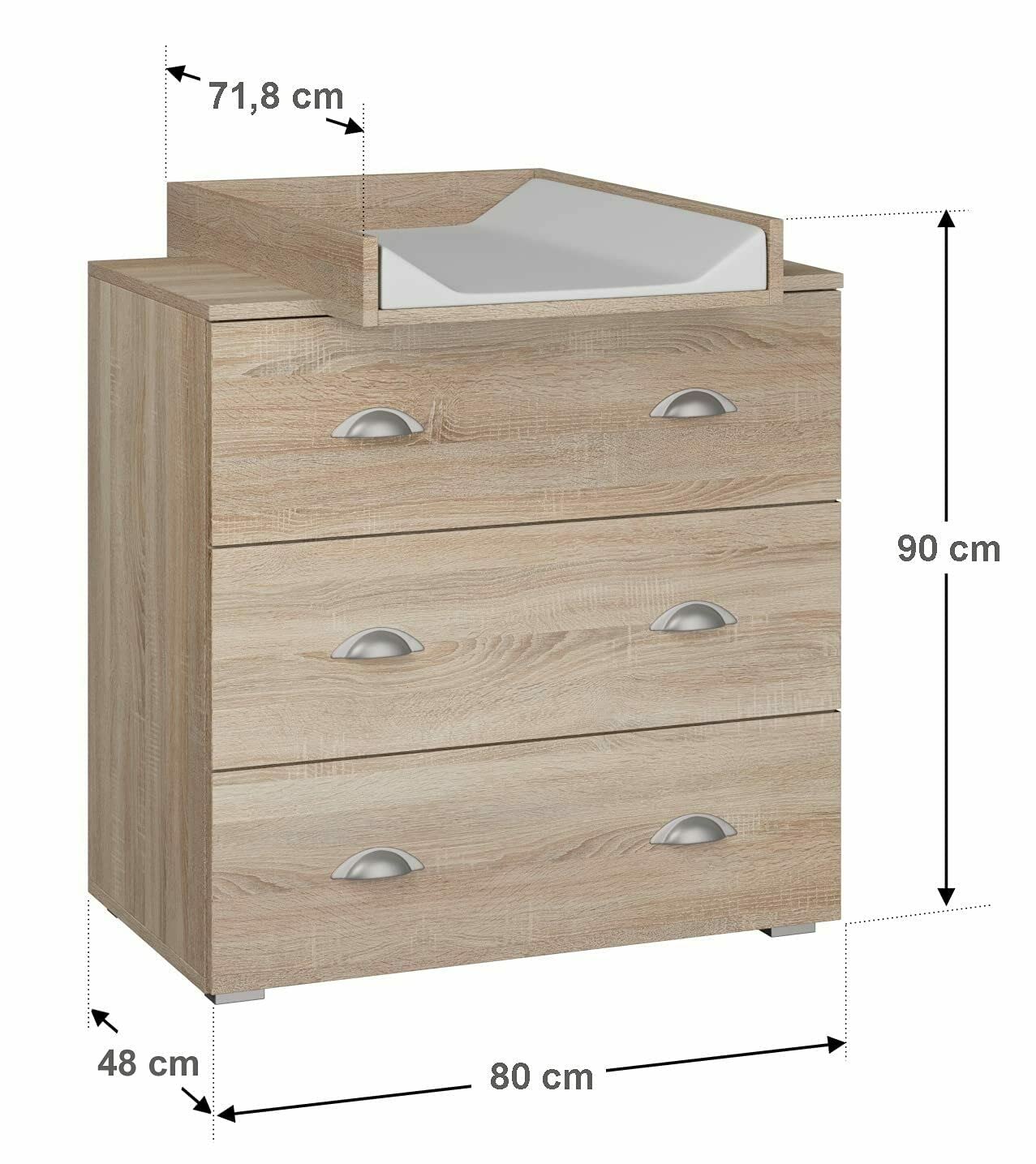 BB Loisir Commode à Langer bébé Enfant Sonoma Table à Langer + Matelas à Langer Amovible 80x48x90cm- 3 Tiroirs MIA