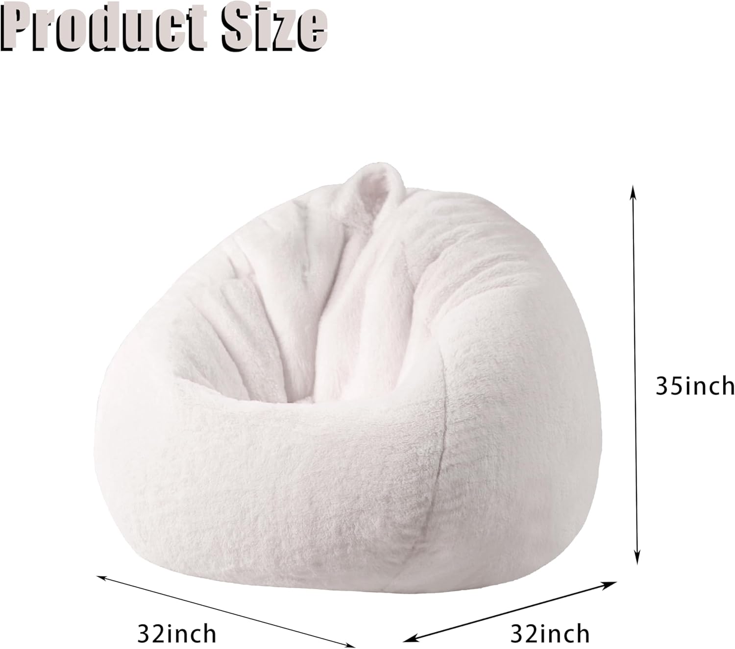 Faux Fur Comfy Bean Bag Chair Cover (No Filler), Fluffy Stuffed Animal Storage Bean Bag Covers Large Sofa for Adults, Premium Furry Fuzzy Chair for Living Room Bedroom, Beige