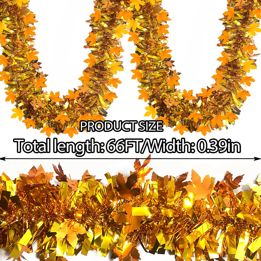 Guirnalda de oropel de Acción de Gracias – Guirnalda de otoño metálica brillante de 66 pies con purpurina para colgar decoraciones colgantes para fiestas de Acción de Gracias, suministros de