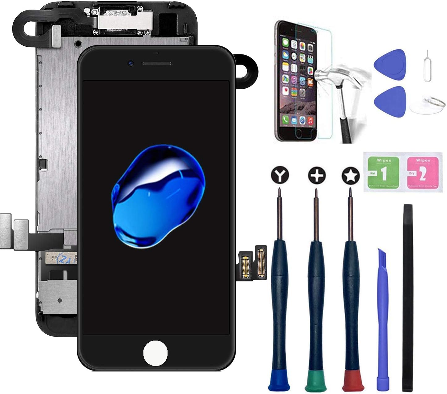 Xlhama Full Screen for iPhone 6S Plus 5.5-Inch Black with Tools Front Camera Proximity Sensor Speaker Tempered Glass Sheet Fully Assembled