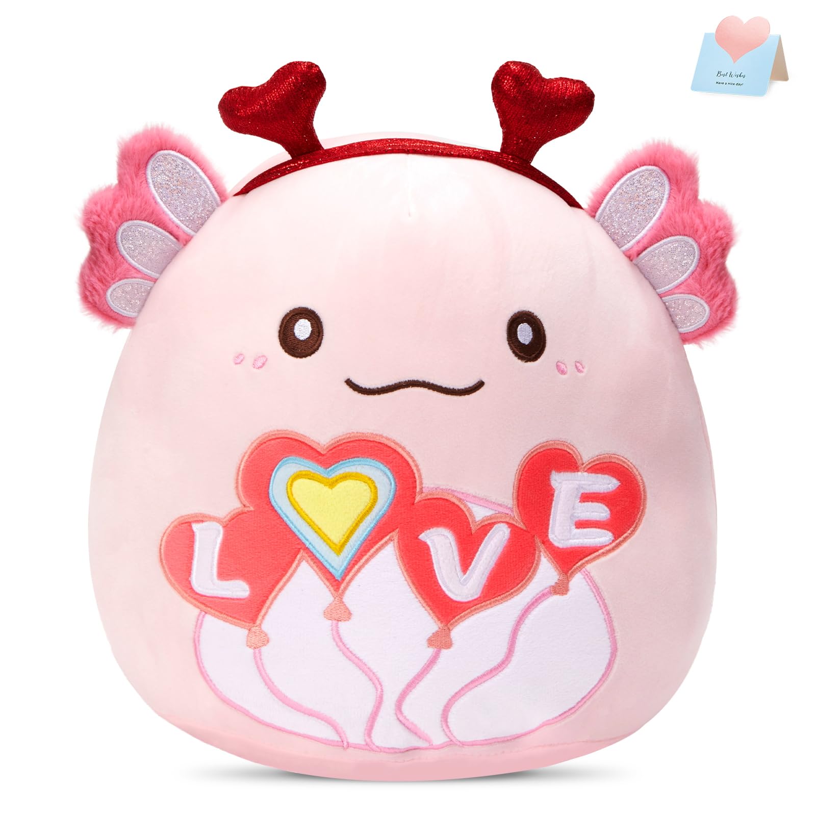 Athionsu 12 Inch Valentine’s Day Axolotl Plush Pillow Cute Love Valentine Heart Stuffed Animal Toy, Adorable Soft Hugging Gift for Toddler Kids Girls