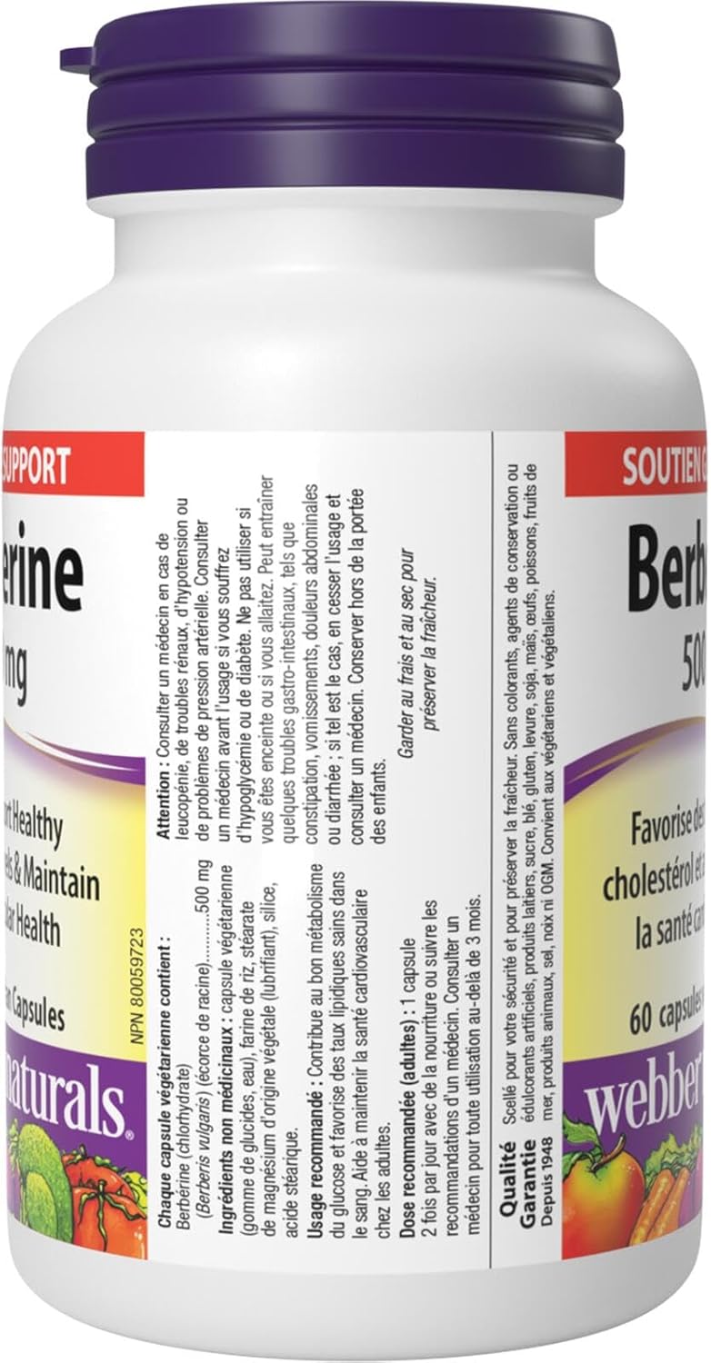 Webber Naturals Berberine 500 mg, 60 Capsules, Supports Healthy Glucose Metabolism and Cardiovascular Health, Vegan - Image 8