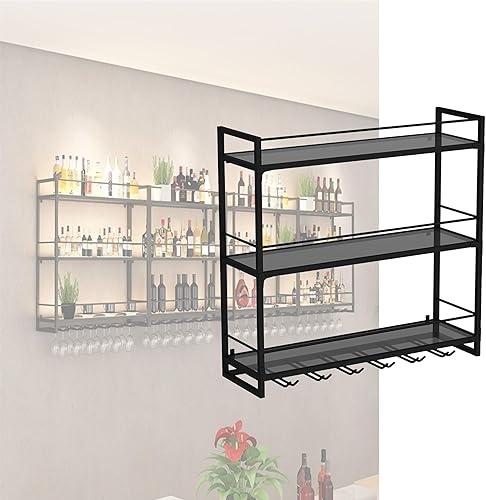 Miniatura 8 de Estantes de bar para vino, estantes de pared con soporte para copas de vino y luz LED, estante flotante para bar, estante de whisky, armario de
