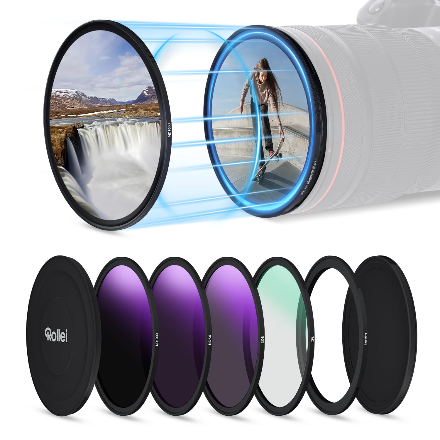 Rollei F:X Pro Magnetische ND- Rundfilter-Set Mark II in 67mm. Rollei Magnet Filter/Graufilter-Set bestehend aus CPL,ND8, ND64,ND1000 und magnetischen Basisring ideal für die Langzeitbelichtung
