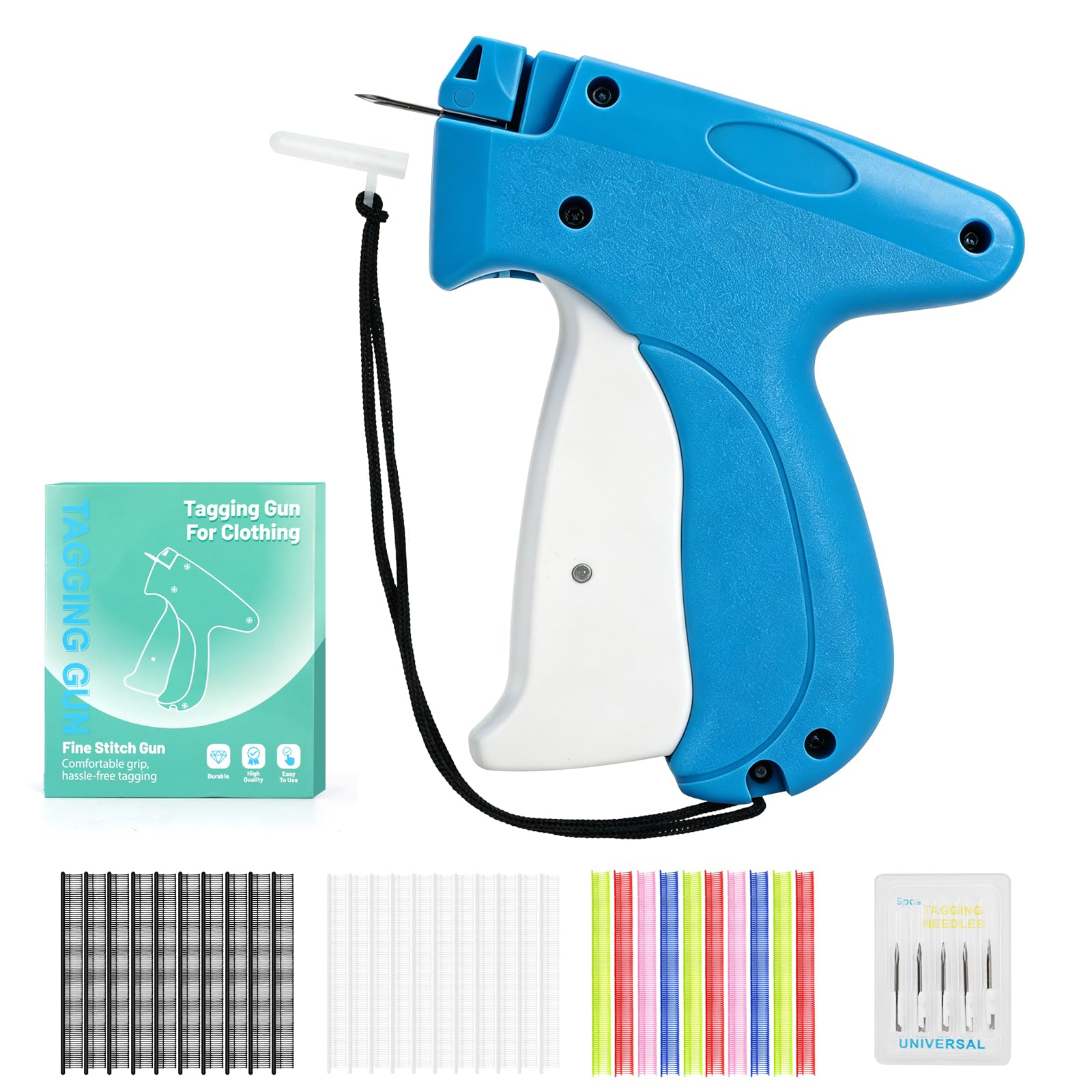 Pistola Cucitura Invisibile Portatile per Riparazioni Rapide, Etichettatrice per Tessuti Jeans Lana Poliestere, Include 6 Aghi + 3000 (Blu)