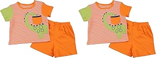 بيجامة مطرزة بتصميم ديناصور للأولاد بعمر من 12 إلى 18 شهرًا من الصياد، برتقالي وأخضر، حزمة من بيجامتين