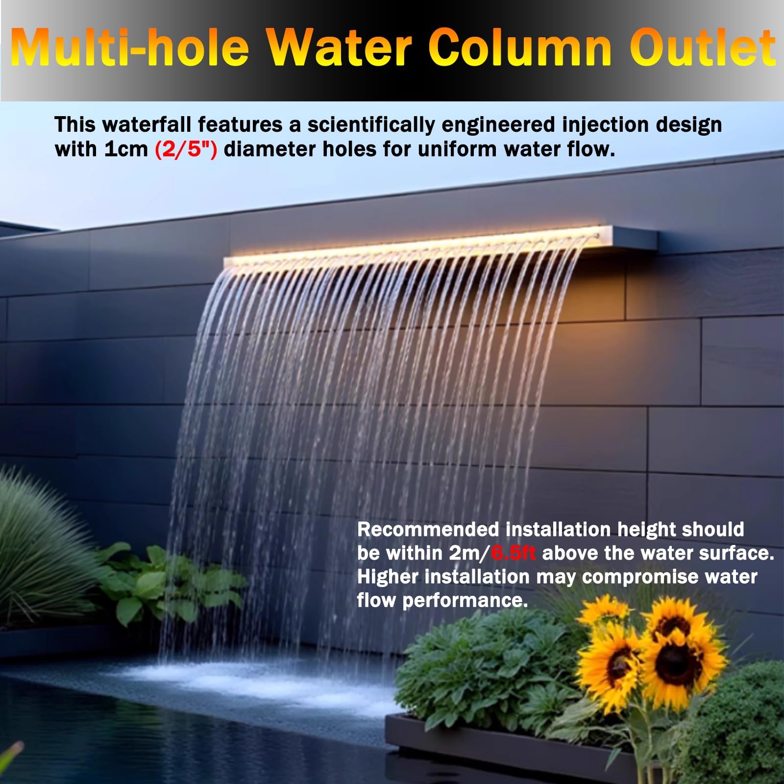 Cascata in acciaio inossidabile Spillway per stagni Fontana esterna resistente Caratteristiche 61 "Commercial & Home Patio Cascata Stagno Fontana Attrezzatura