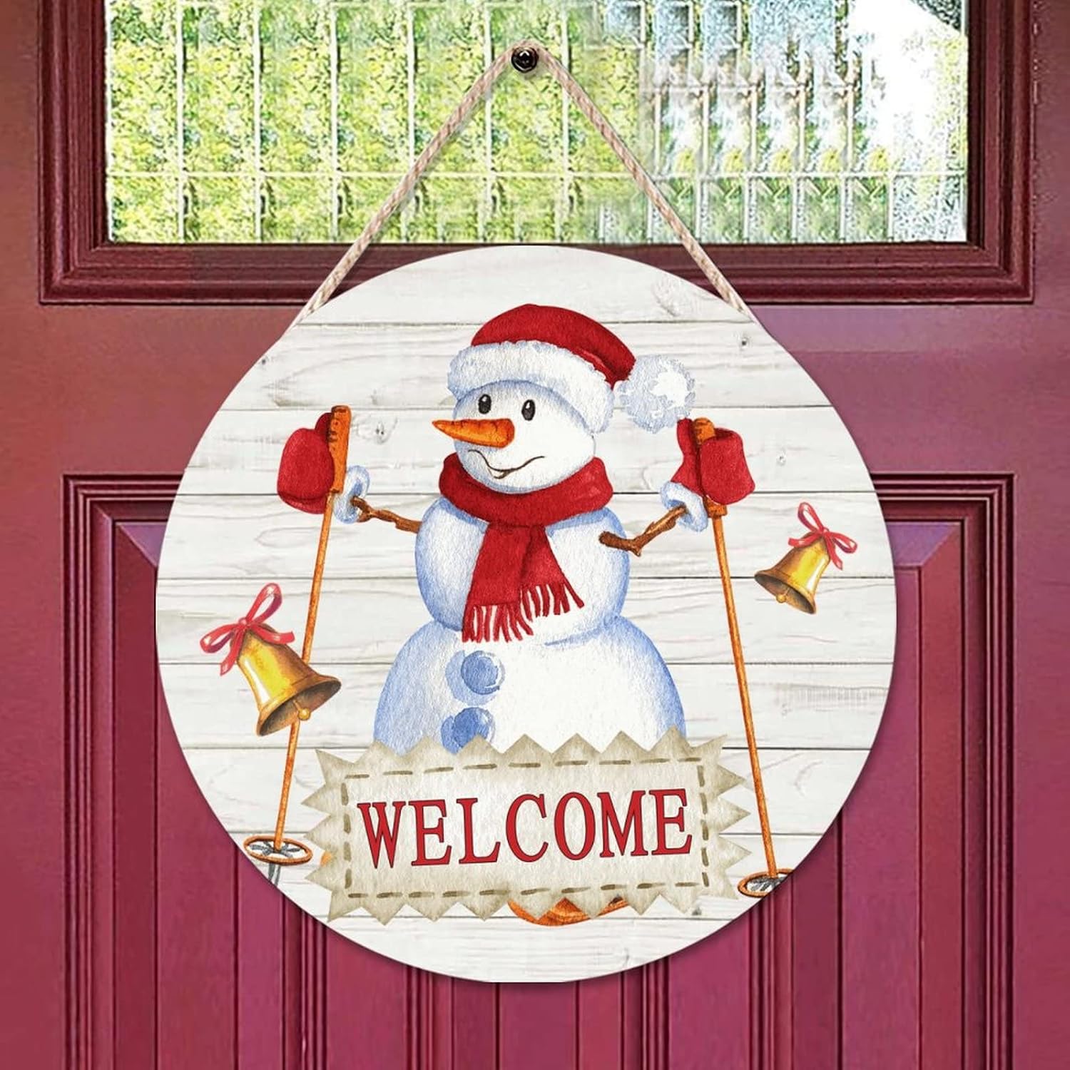 Merry Christmas Welcome Front Door Sign, Christmas Snowman Welcome Wood Door Sign, Christmas 16x16in Welcome Wall Hanging Sign Plaque Farmhouse Front Porch Decor Housewarming Gifts
