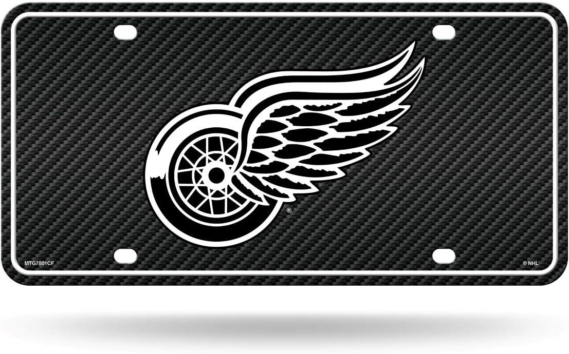 Rico Industries NHL Detroit Red Wings Carbon Fiber Metal Auto Tag 8.5" x 11" - Great for Truck/Car/SUV