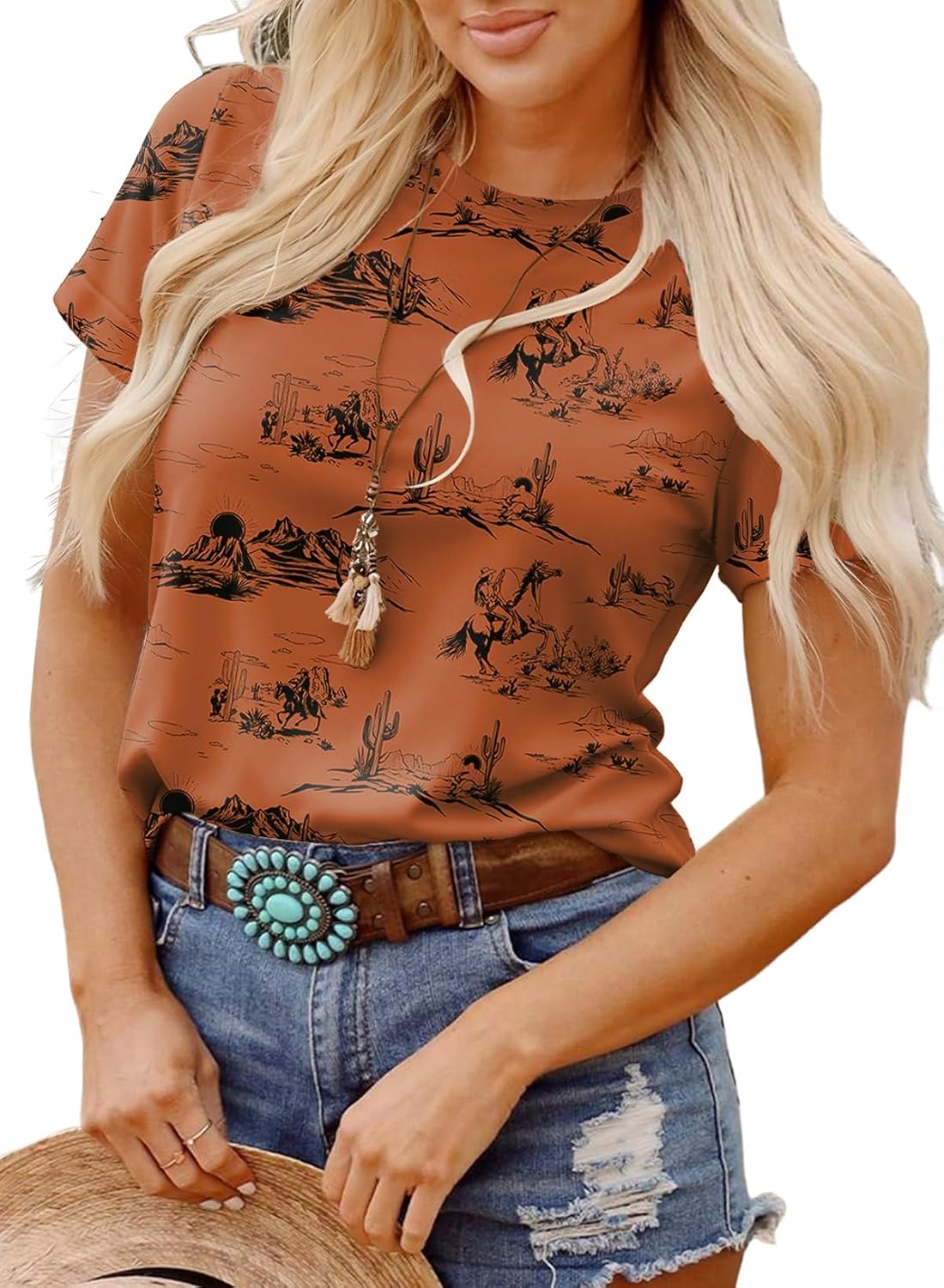 Summer Style: SHEWIN Womens Graphic Crew Neck T-Shirts for a Cute Western Look