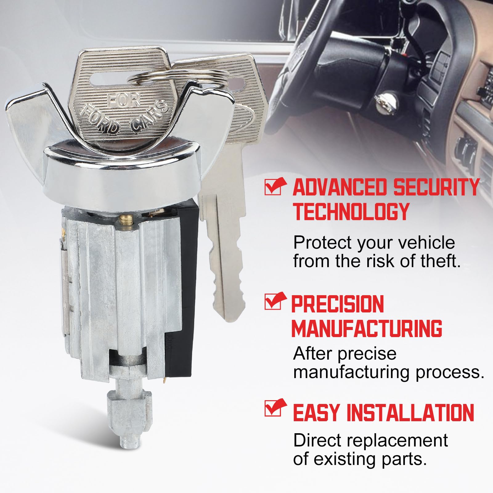 Vehicle Ignition Switch A-Premium Ignition Lock Cylinder With 2 Keys For Ford F-150 F-250 Bronco 1985-1991 | Direct OEM Replacement F-150 Ignition - Foto 8