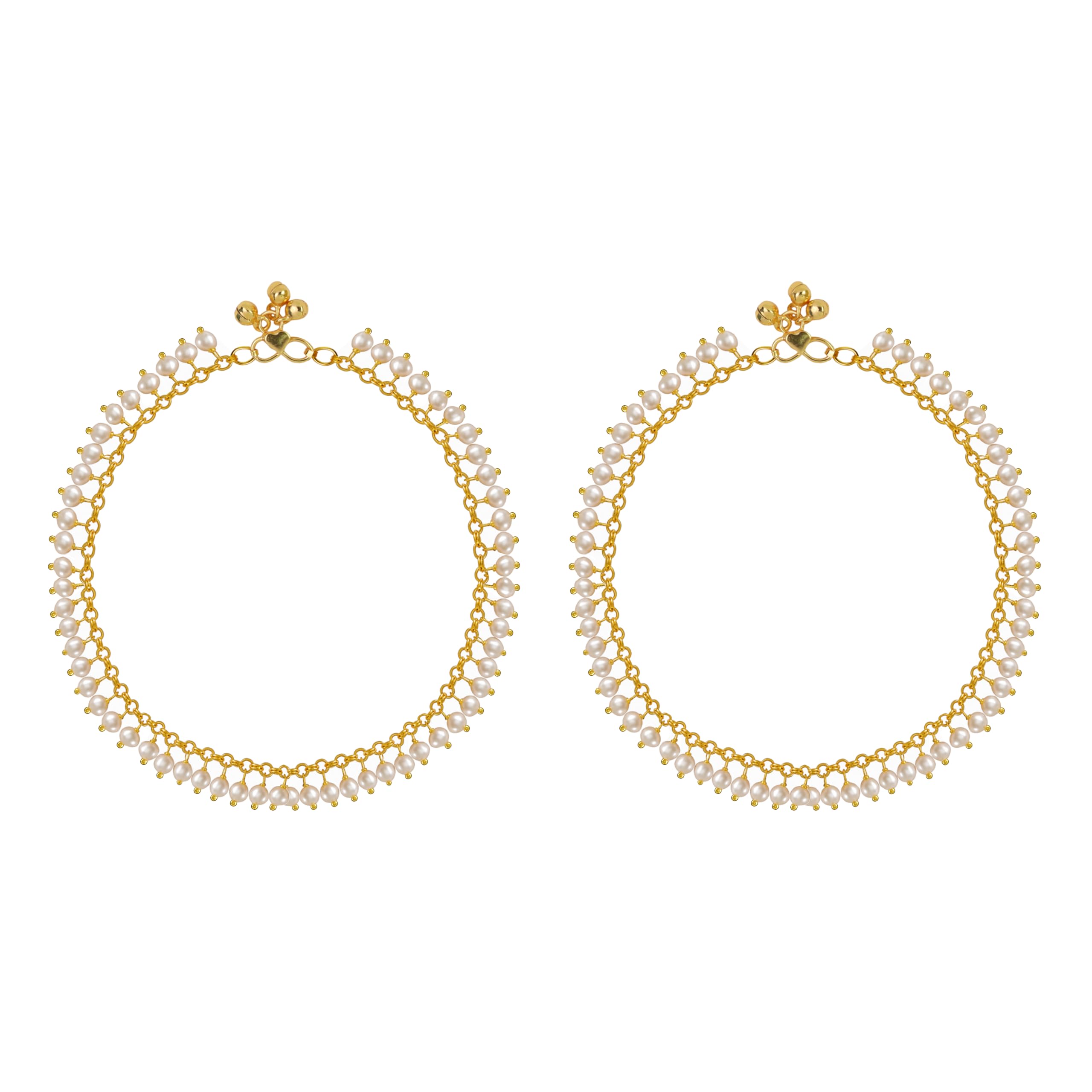 One Gram Gold Plated & Brass Stylish Pearl Anklets Kolusu Payal Ghungroo for Women & Girls (10.5 Inch)(ANK-7018)-image-29
