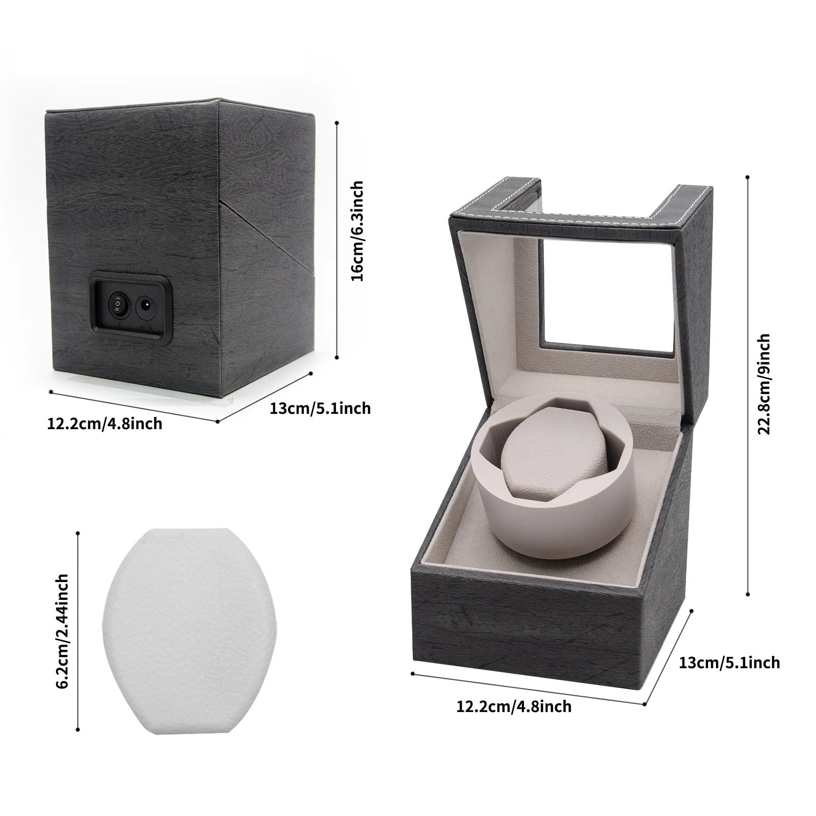 Caja de Almacenamiento de Reloj con Ranura única, Cubierta Transparente silenciosa alimentada por USB de Cuero PU