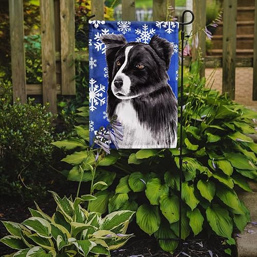 Miniatura 2 de Caroline's Treasures SC9367GF Border Collie - Bandera decorativa para jardín, diseño de copos de nieve de invierno, para jardín, patio, jardín,