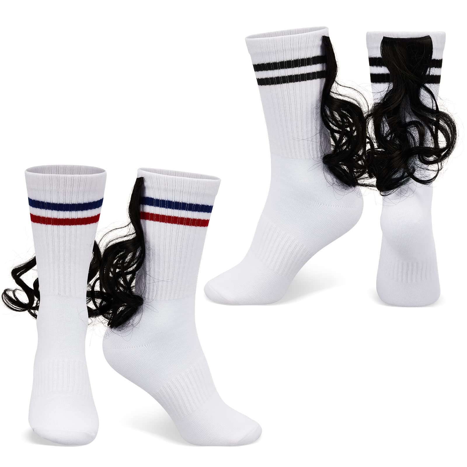 2 Pairs Mullet Socks for Men Women Weird Silly Novelty Socks White Elephant Mullet with Fake Hair Father Day Funny Gift