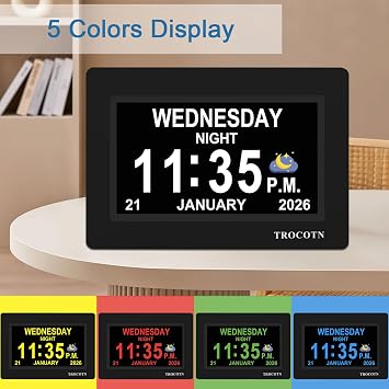 TROCOTN Dementia Clock, Digital Clock with Date and Day for Elderly Use, Large Display with Auto-Dimming for Bedroom and Living Room (7 Inches Black)