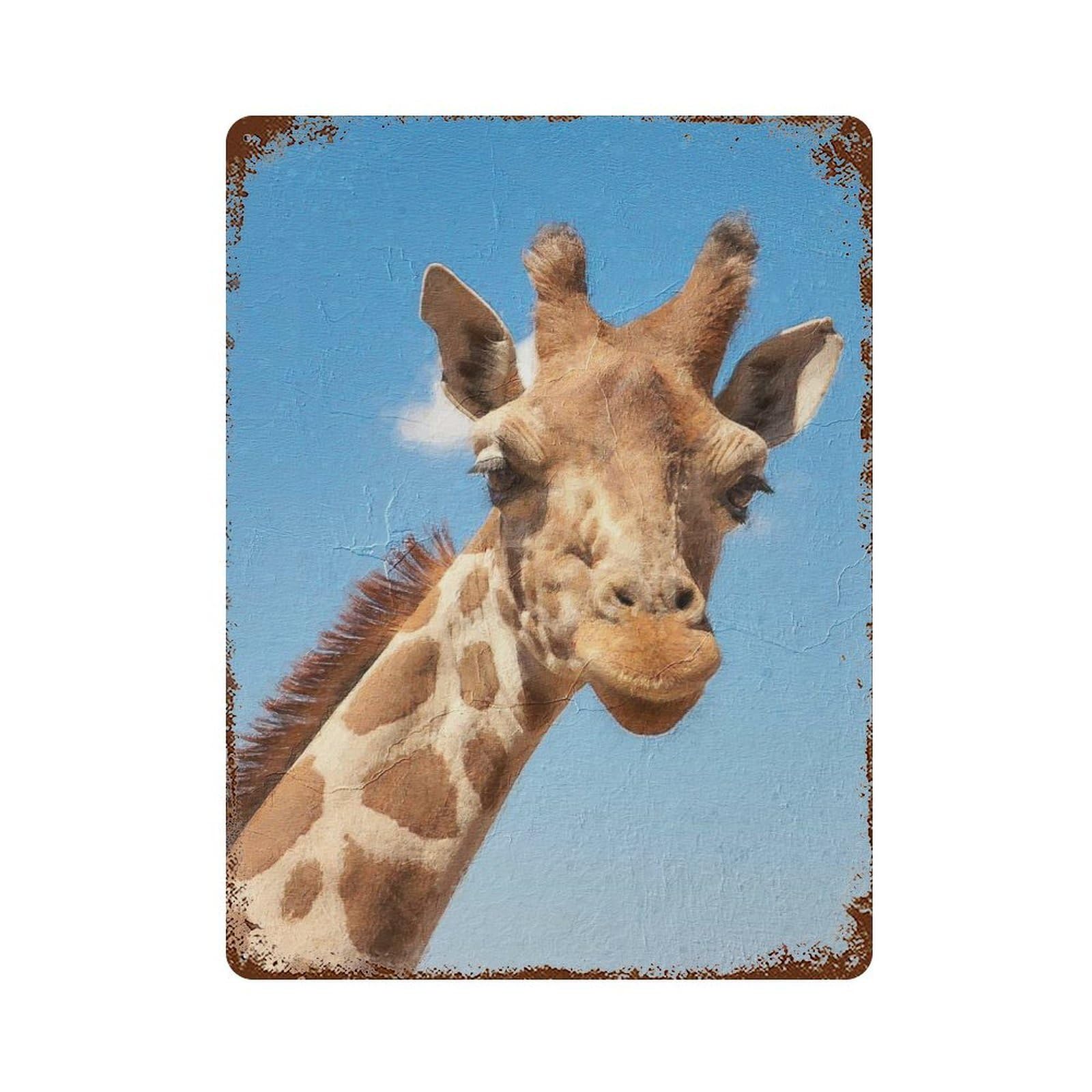 Giraffe Weathered Tin Sign 15.7"x11.8", Novelty Wall Decor for Garage, Pub Or Kitchen