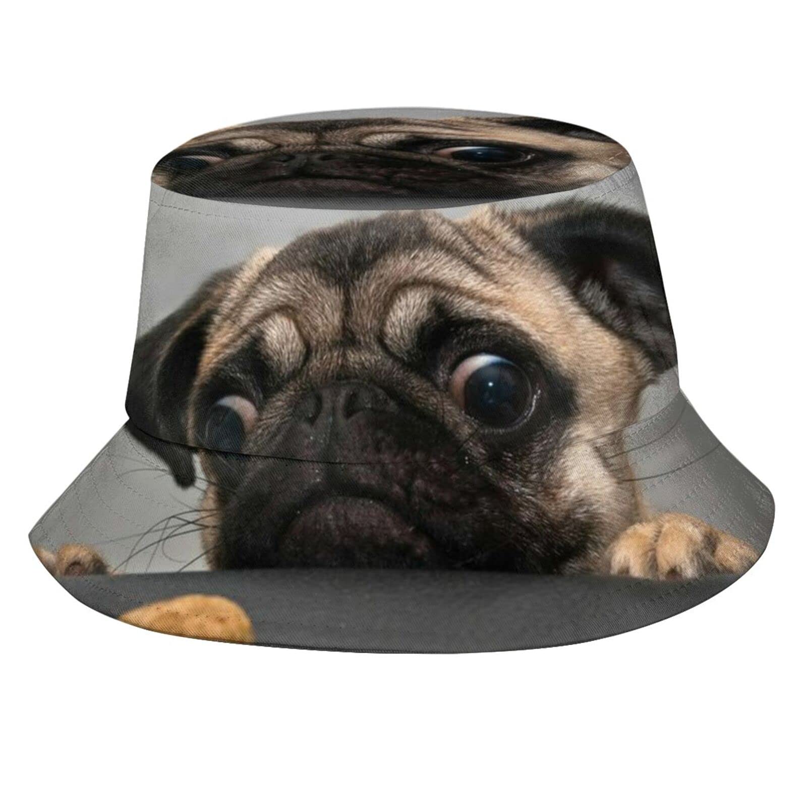 Baisheep Unisex Black Pretty Pug Bucket Hat Travel Bucket Beach Sun Hat, Fisherman Hats Sun Hat