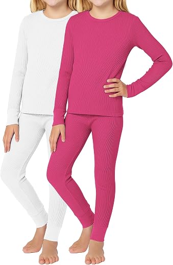 Rene Rofe Girl Waffle Thermal Underwear Top and Pant Set (2 Full Sets)