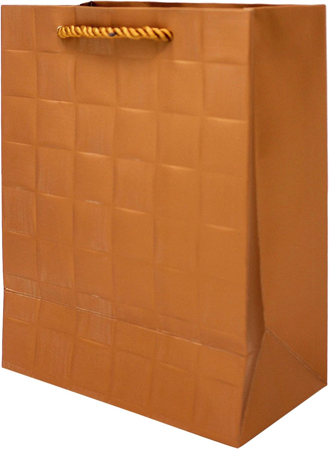 Singular Metallizing Paper Square Embossed Vertical Paper, Shopping, Retail Bag with Rope Handle, Small, 7" L x 9" W x 4" H, Rose Gold, Set of 12