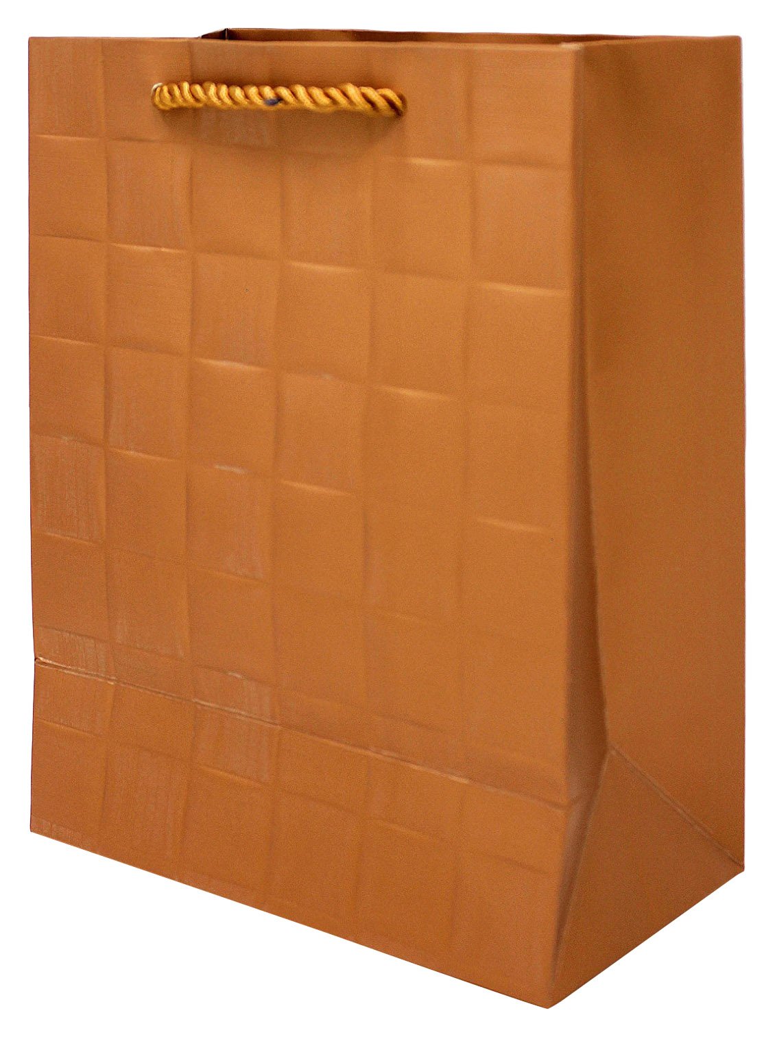 Singular Metallizing Paper Square Embossed Vertical Paper, Shopping, Retail Bag with Rope Handle, Small, 7" L x 9" W x 4" H, Rose Gold, Set of 12