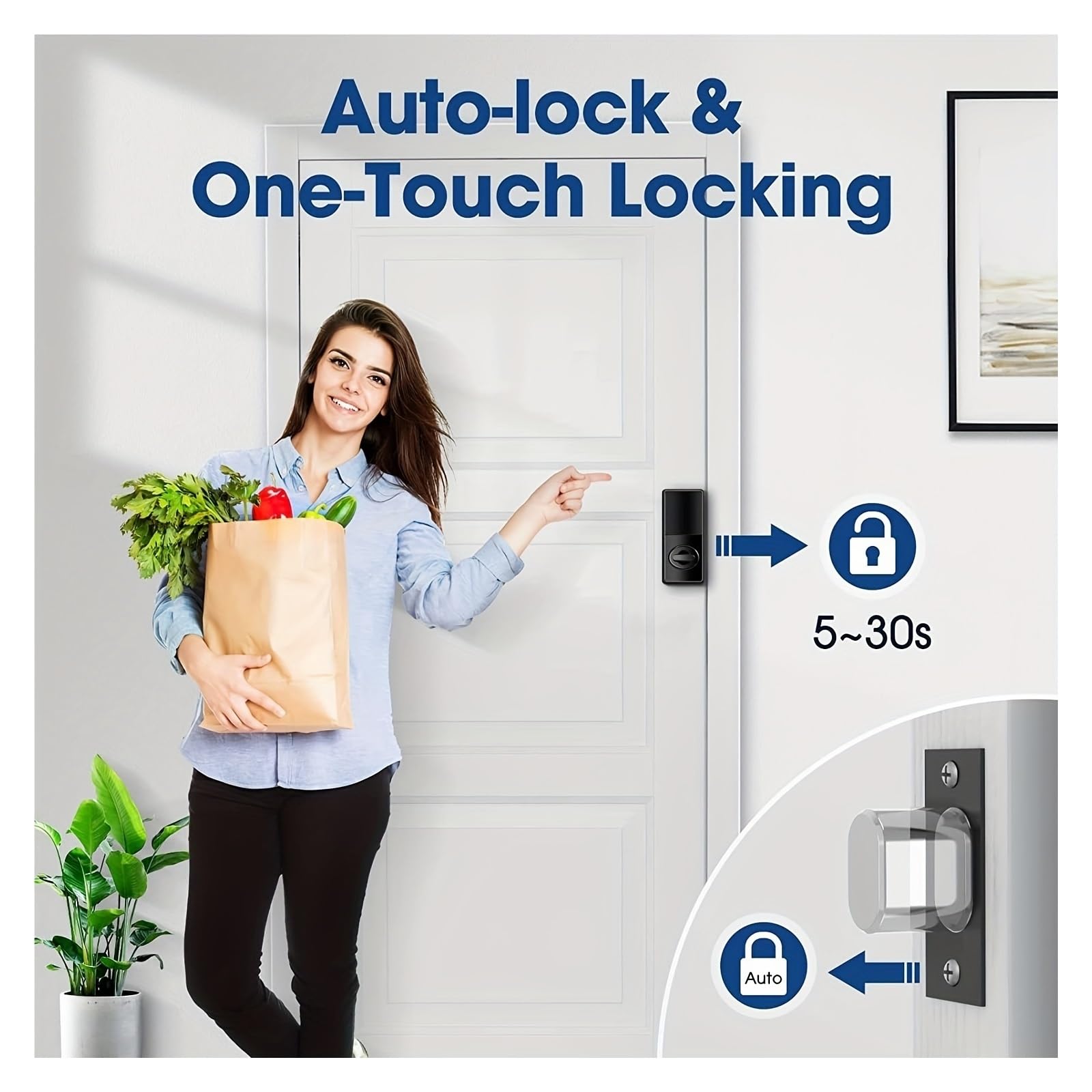 Smart Lock, Fingerprint Lock. Keyless Entry Door Lock, Smart Door Lock With Keypad, Smart Deadbolt, Auto Lock, 50 User Codes, Easy Installation