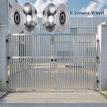 Sliding Gate Rollers Stainless Steel U Groove Wheel Heavy Duty Cable Pulley Block U Shaped Rail Gate Wheels Quiet and Smooth Operation Plate Caster with Bearing for Barn Door Track 2pc