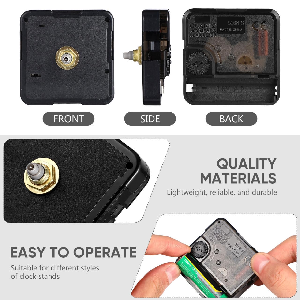 Balacoo Quartz Clock Movement Replacement, Battery Operated DIY Clock Mechanism Repair Part Accessory, Silent Battery Operated Motor Wallclock Movement (Black)