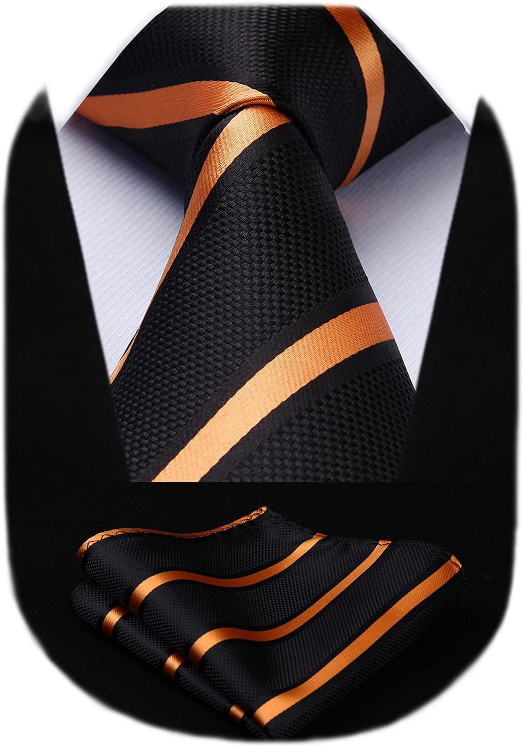 HISDERN Stripe Tie Mens Ties with Pocket Square Set Classic 3.4'' Silk Formal Necktie Handkerchief for Business Wedding