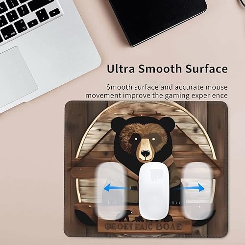 Miniatura 5 de Alfombrilla de mouse rústica con diseño de oso de cabaña. Bordes cosidos de 10 x 12 pulgadas con una base de goma antideslizante de 0.118 pulgadas