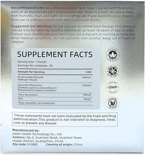 Miniatura 3 de Ribosida de nicotinamida de alta potencia de 1000 mg con resveratrol, PQQ y suplemento líquido de quercetina, mezcla de bebida con sabor a bayas