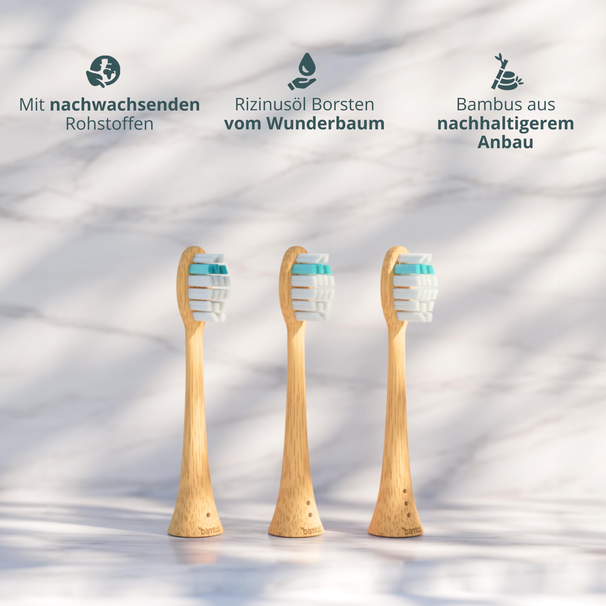 Ersatzköpfe Schallzahnbürste - Effektive Pro 3D Borsten & nachhaltiges Bambus-Holz - Passend für KOA V2 Schallzahnbürste - 3x3 Stück