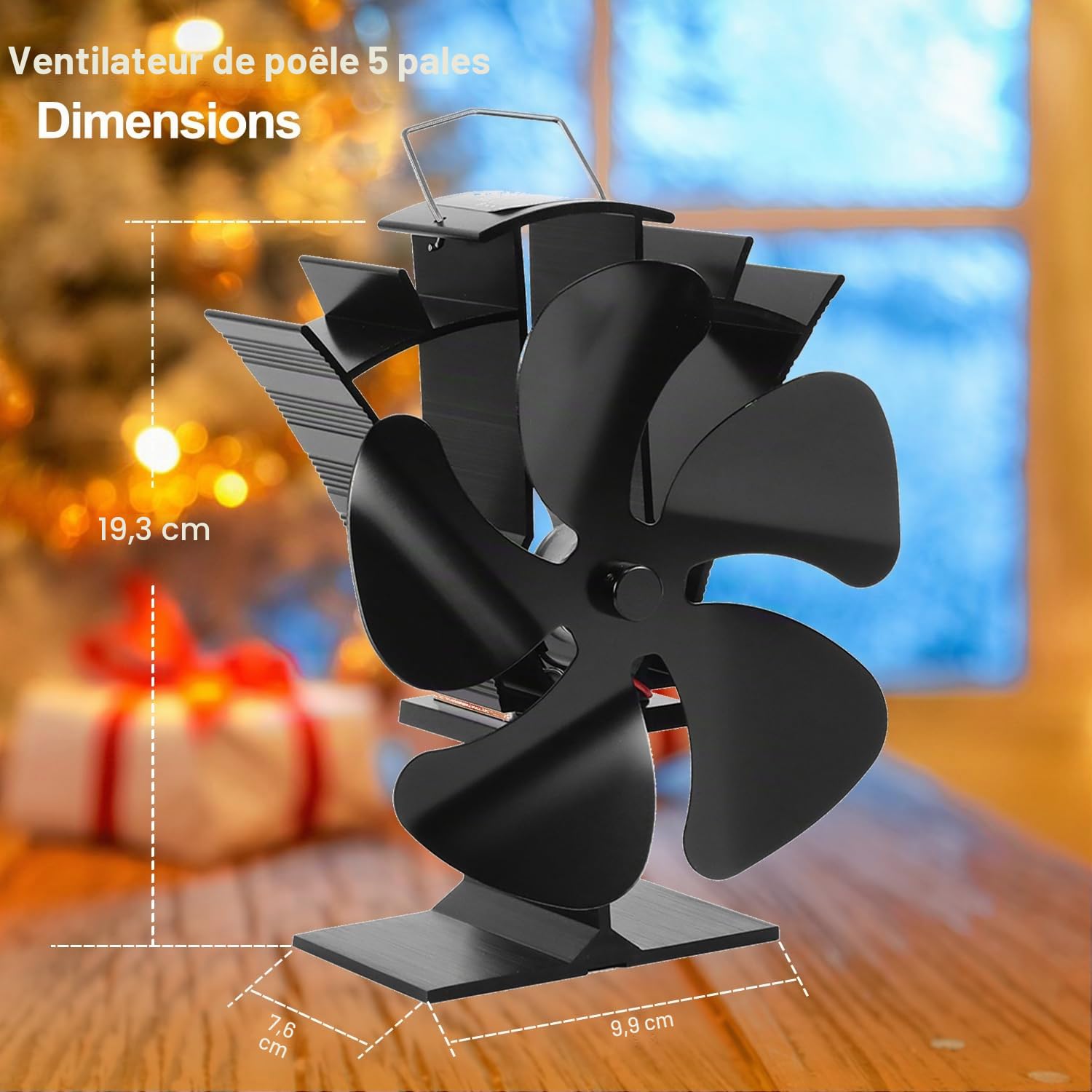 Tomersun Ventilateur Poele à Bois, Ventilateur de Poele à 5 Pales, Silencieux Ventilateur Cheminée Alimenté à la Chaleur pour Poêle à Bois/Cheminée/Gaz/Bûche/Poêle à Granulés