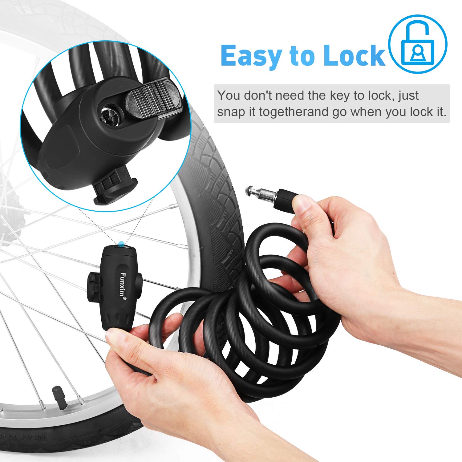 Bicycle lock 180cm / 12mm cable lock with 3 keys and metal cable
