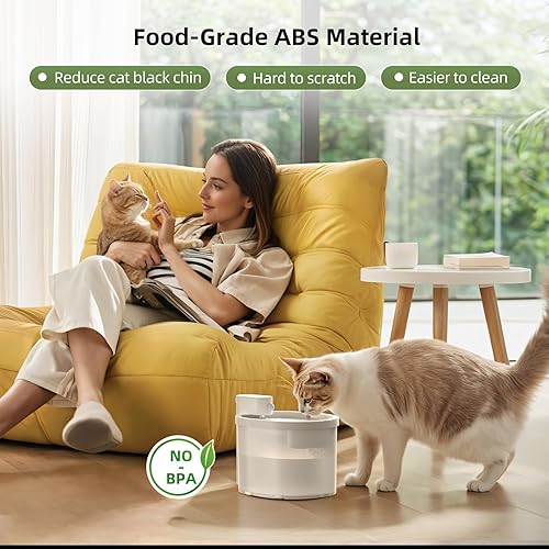 Miniatura 9 de uahpet Fuente de agua para gatos, inalámbrica y funciona con pilas, 2L67 onzas, fuente automática para mascotas con sensor de movimiento, bandeja
