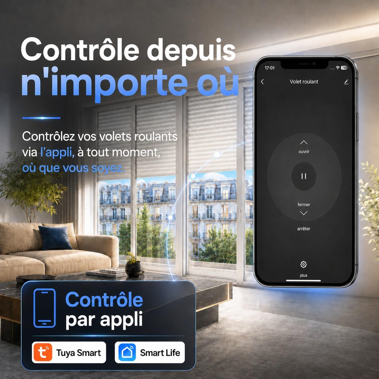 LoraTap 4 Interrupteur Module Volet Roulant Connecté, Commutateur Rideau Stores WiFi, Compatible avec Alexa Google Home pour Commande Vocale, Minuterie Intelligent Moteur Mural