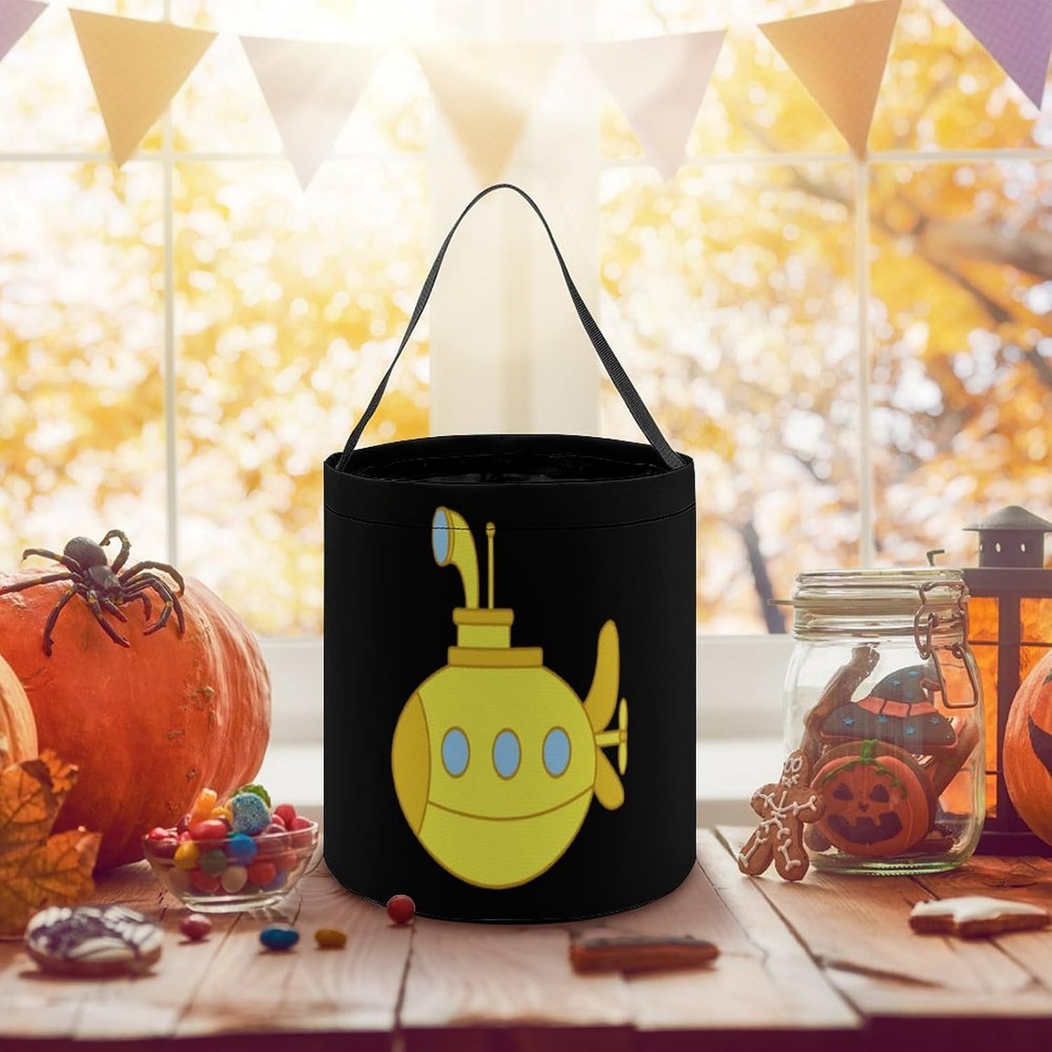 Yellow Submarine Halloween Treat Bag Reusable Candy Basket Tote Goody Bags Gift Party