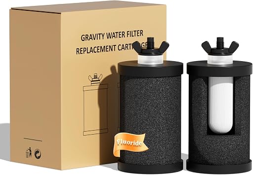 Purewell PF-1-FL Upgraded 4-Stage Composite Carbon and Fluoride Reduction Filters, Compatible with Berkey Big+, ProOne Big+ Gravity Water Filter Systems and Purewell Systems 2 Pack, K Series