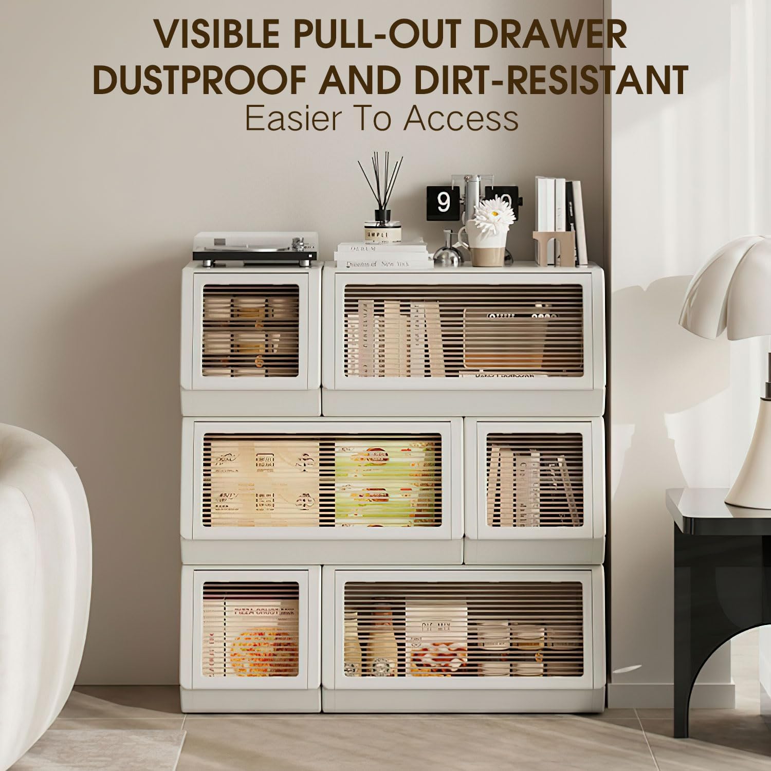 SunSettler Plastic Storage Organizer with Flip Door, Stackable Storage Cabinet, Magnetic Opening, Large Capacity Clothes Toy Shoe Cabinet, Easy Assembly for Living Room Bedroom