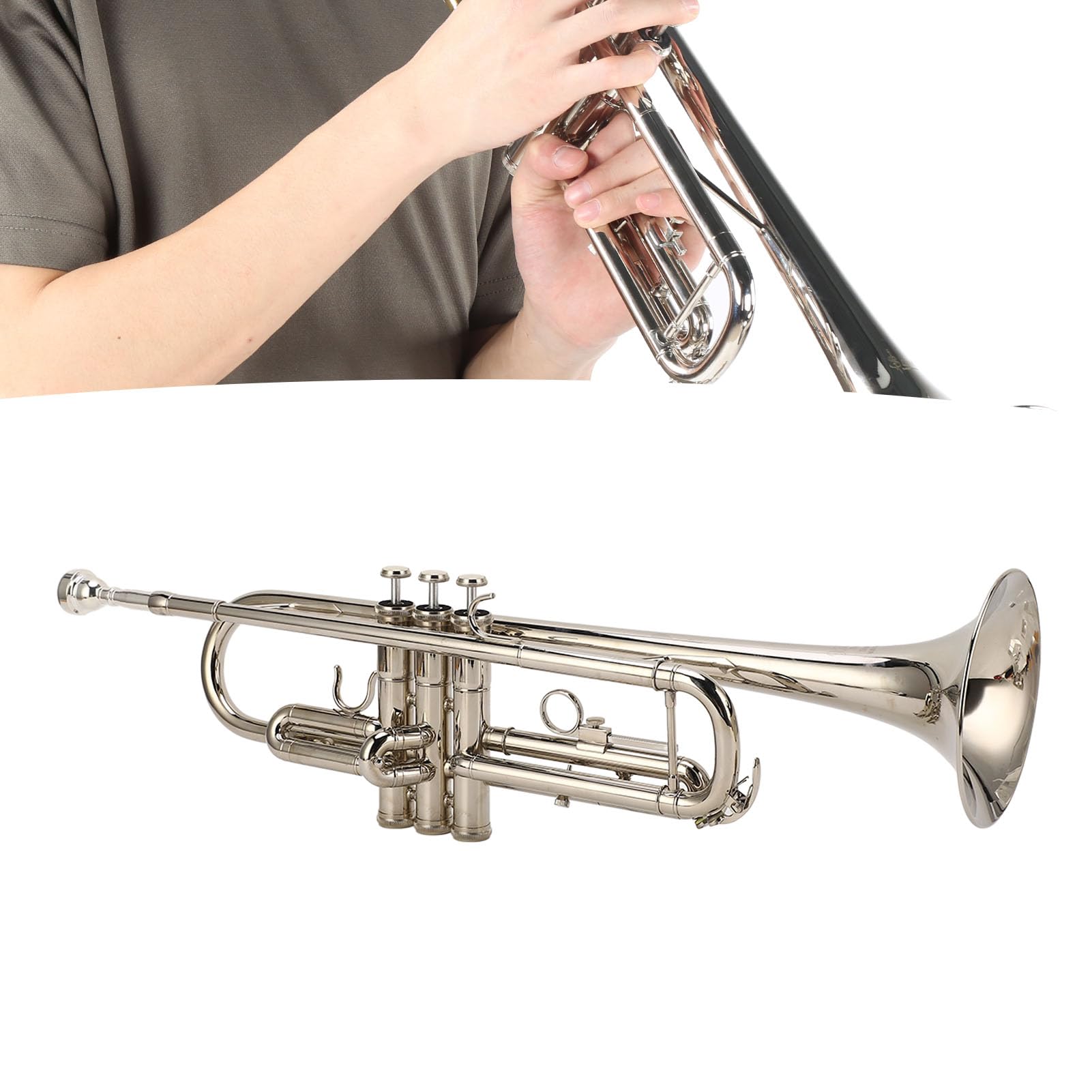 Fafeicy Standardowa Trąbka Bb, Mosiężny Instrument Muzyczny z Posrebrzanym Ustnikiem dla Graczy i Entuzjastów