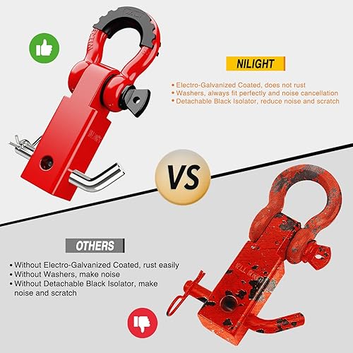 Miniatura 35 de Nilight Receptor de enganche de grillete de 2 pulgadas, 45000 libras, resistencia a la rotura, grillete de anillo en D de 3/4 pulgadas con pasador
